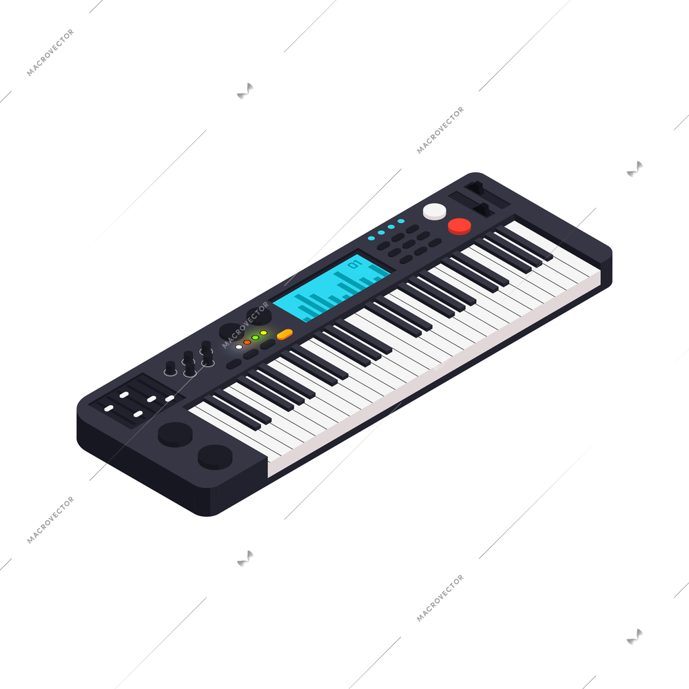 Music keyboard isometric icon on white background vector illustration