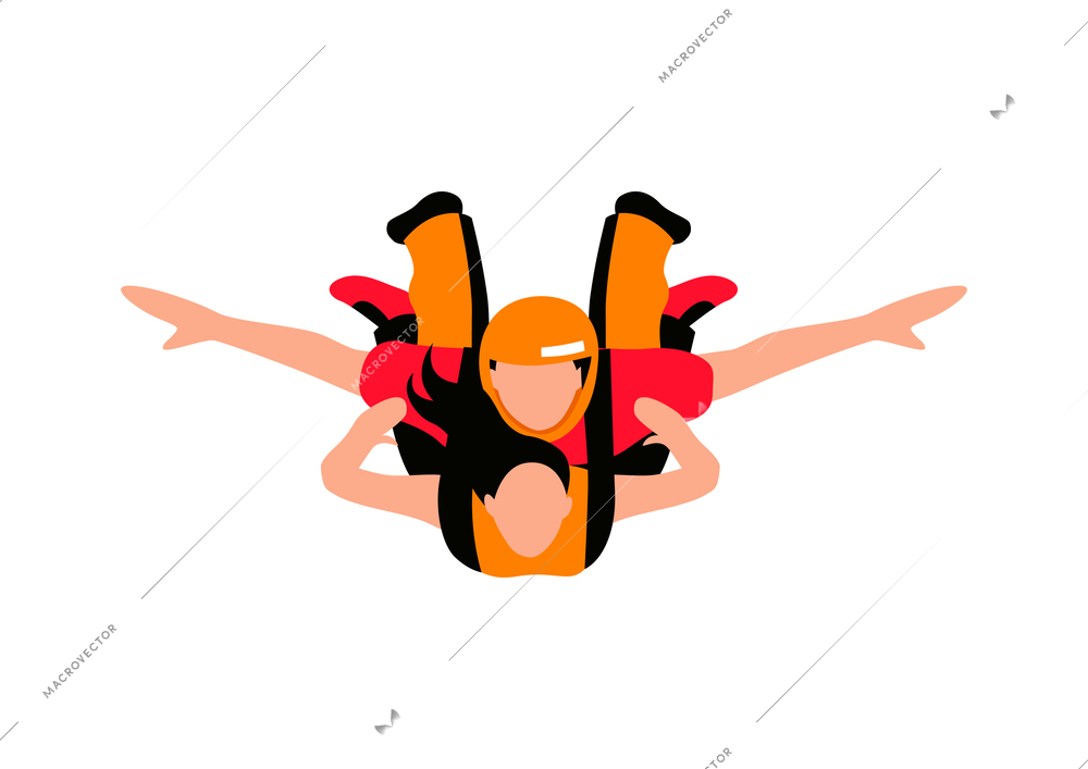 Skydiving extreme sports flat icon with tandem skydivers during jump vector illustration