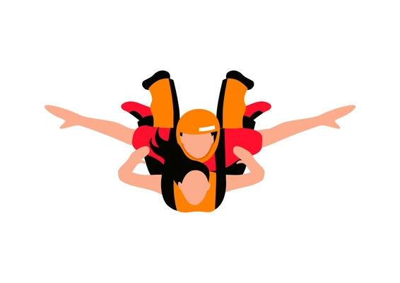 Skydiving extreme sports flat icon with tandem skydivers during jump vector illustration