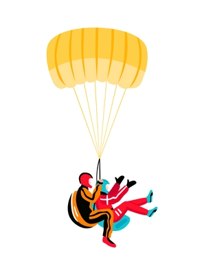 Tandem skydiving flat icon with two parachutists during jump vector illustration