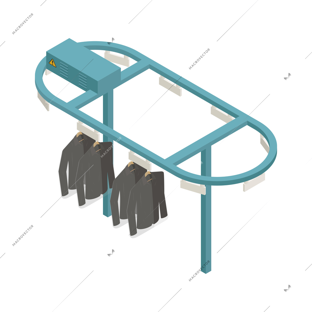 Laundry dry cleaning interior conveyor isometric icon vector illustration