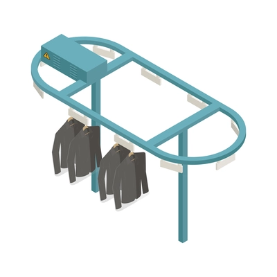 Laundry dry cleaning interior conveyor isometric icon vector illustration