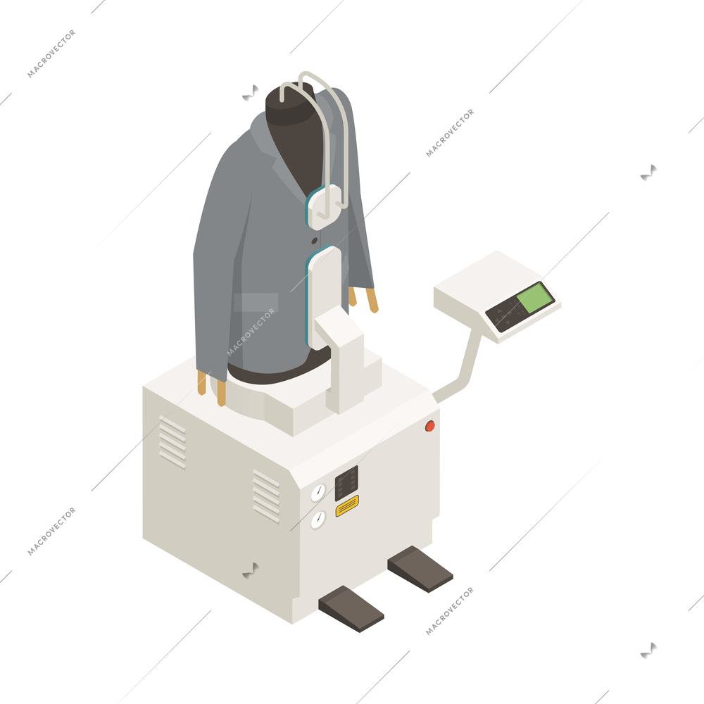 Laundry dry cleaning interior isometric icon with ironing mannequin vector illustration