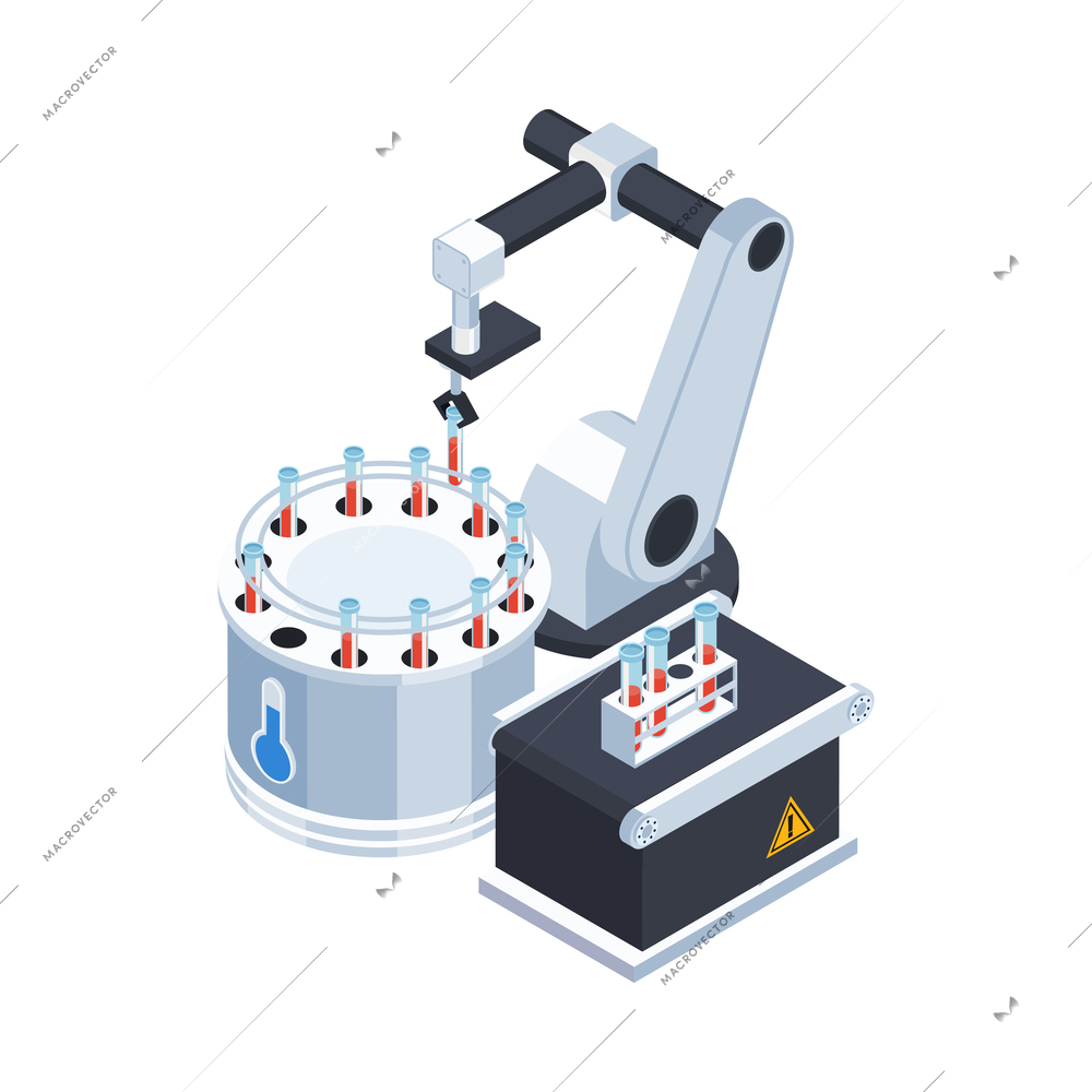 Cryonics cryogenics transplantation isometric icon with robotic laboratory equipment vector illustration