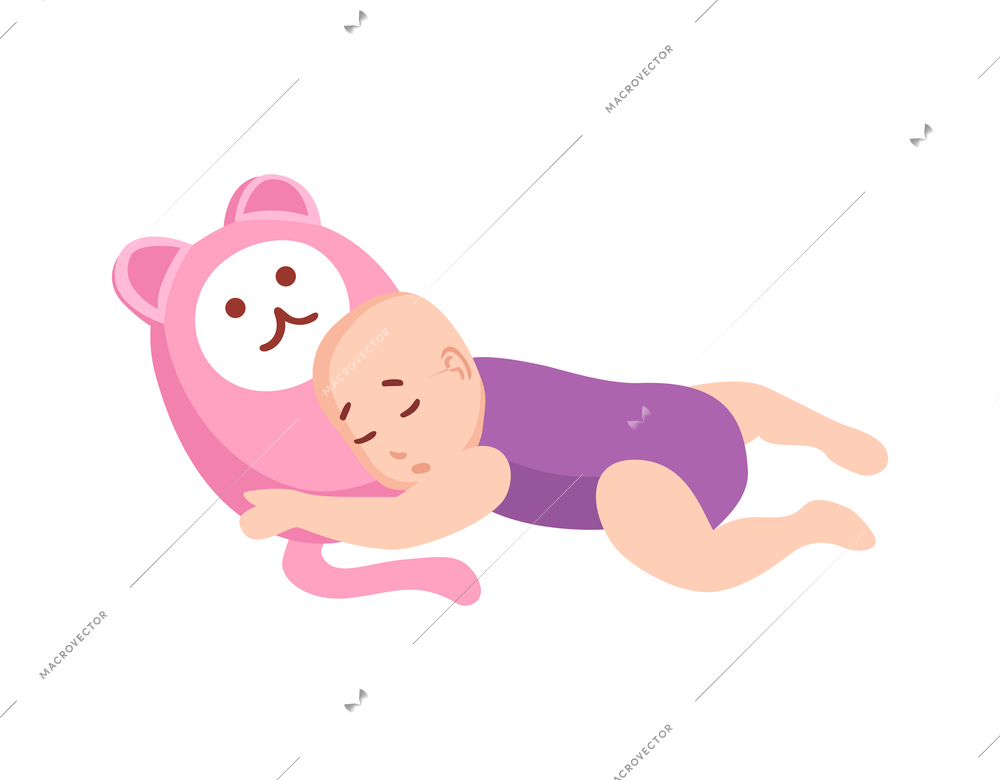 Baby sleeping with toy flat icon vector illustration