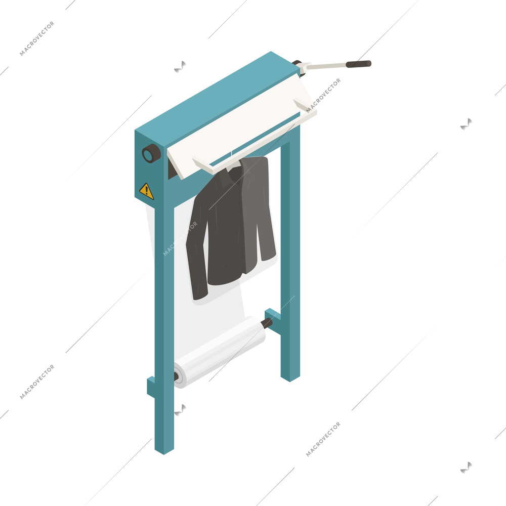 Laundry dry cleaning interior isometric icon with clothing packing machine vector illustration