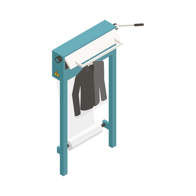 Laundry dry cleaning interior isometric icon with clothing packing machine vector illustration