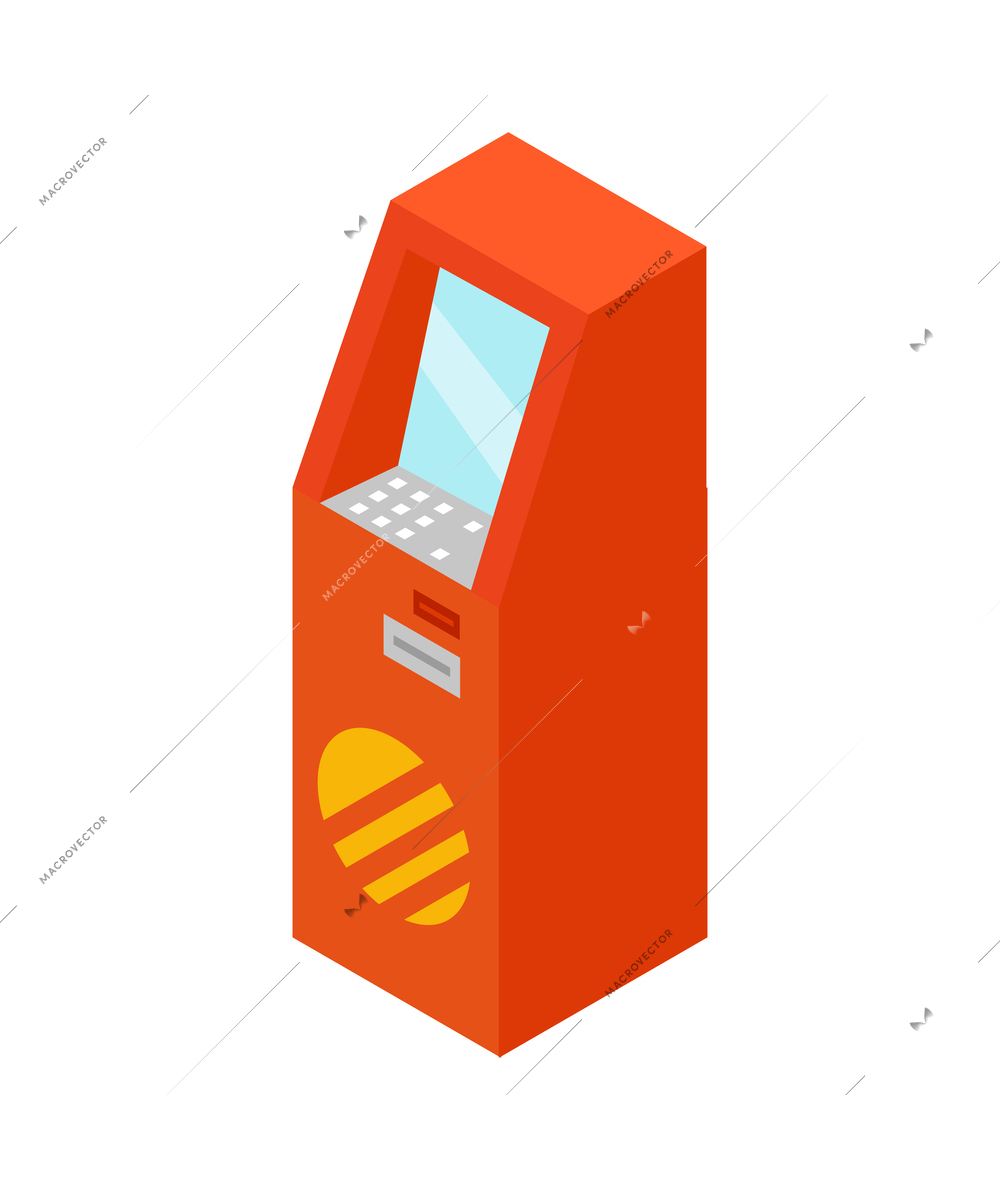 Red bank atm isometric icon 3d vector illustration