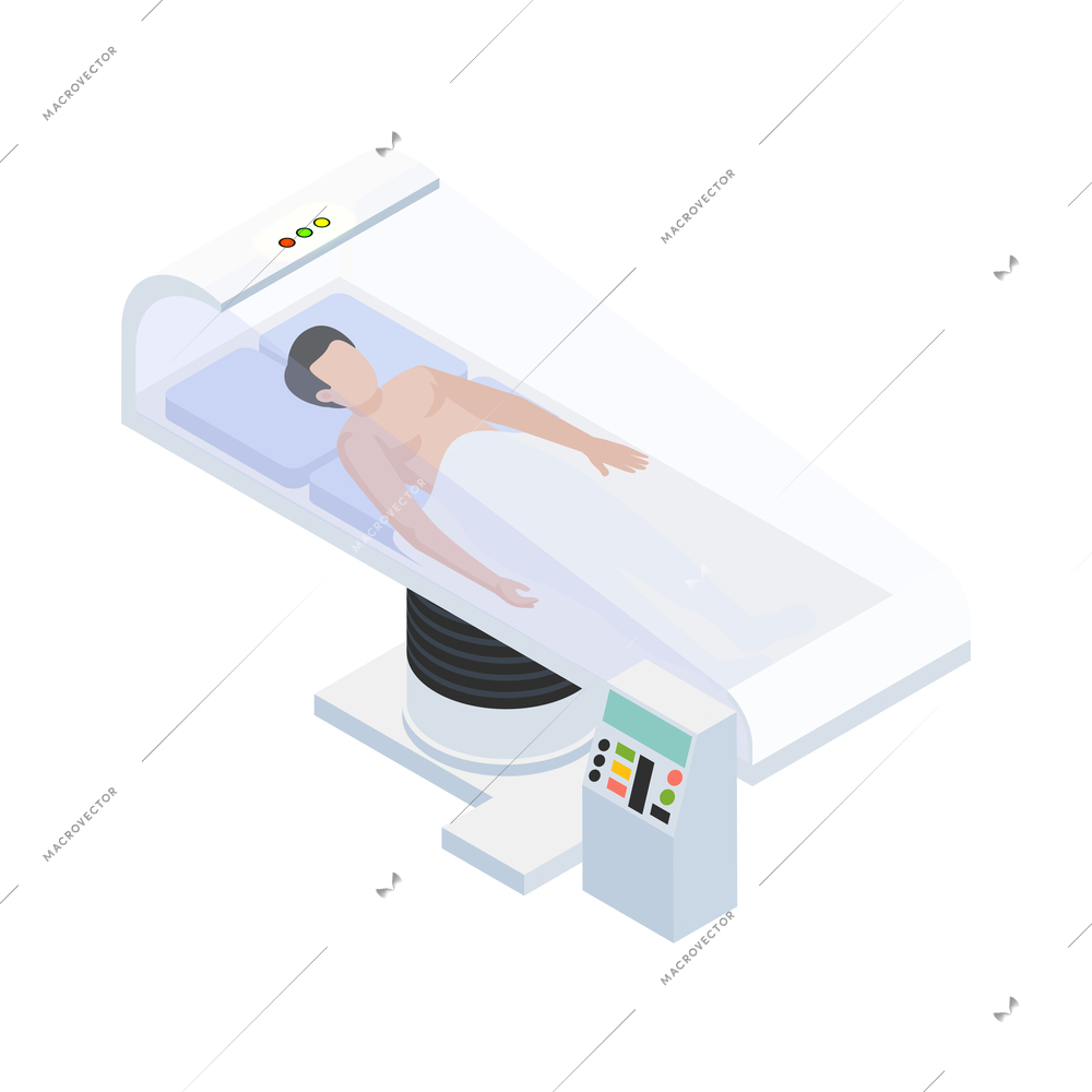 Cryonics cryogenics isometric icon with man in cryocapsule vector illustration