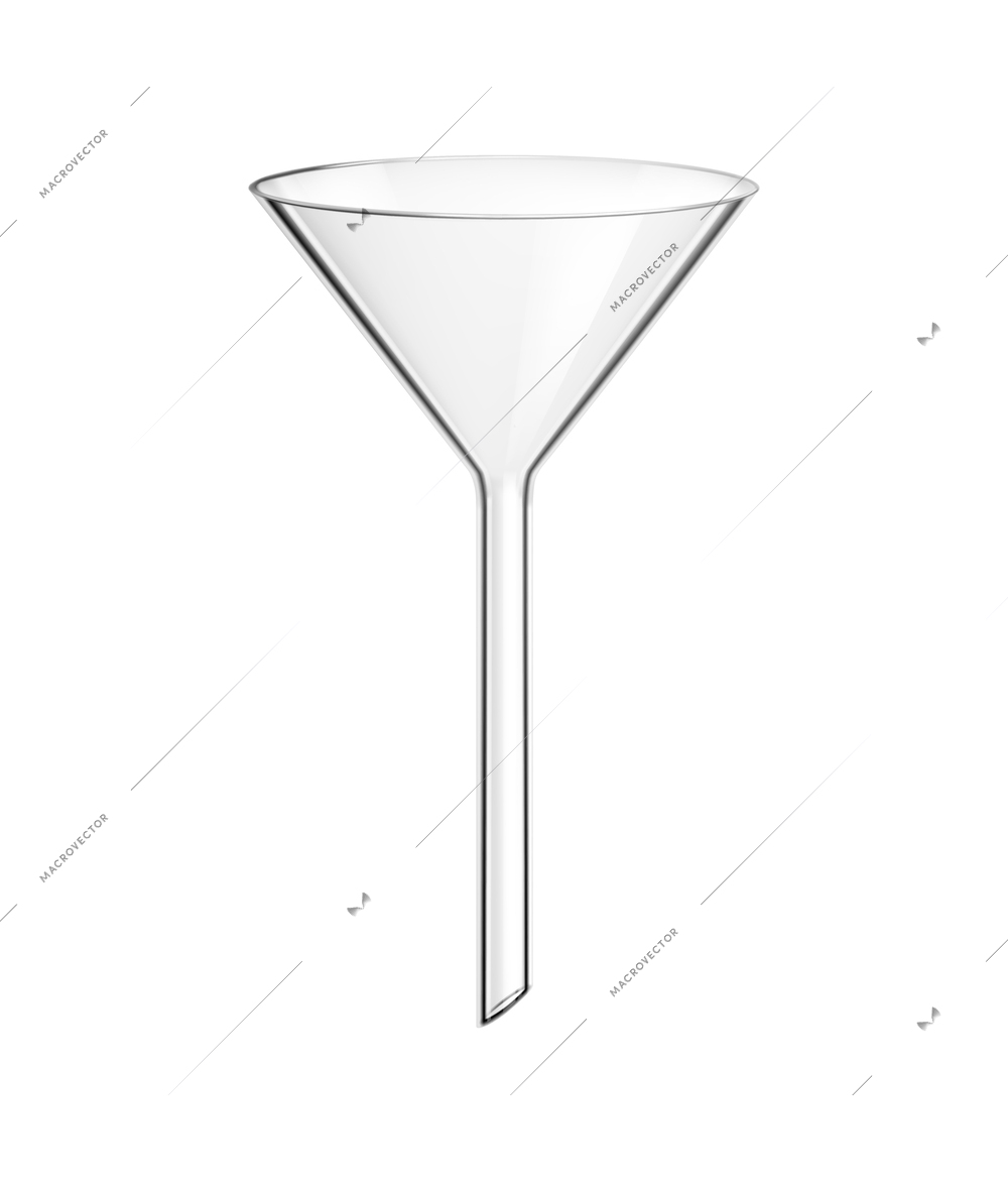 Realistic glass funnel laboratory glassware isolated on white background vector illustration