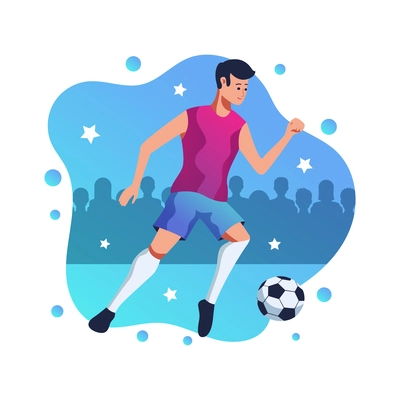 Football flat concept with male player during game in background with fans silhouettes vector illustration