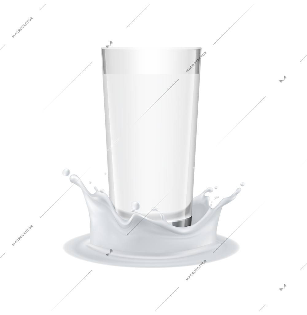 Glass in milk splashes realistic vector illustration