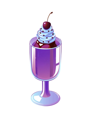 Ice cream with cherry in glass flat vector illustration