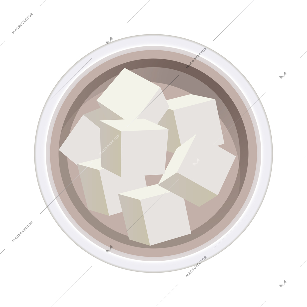 Bowl of refined sugar cubes top view flat icon vector illustration