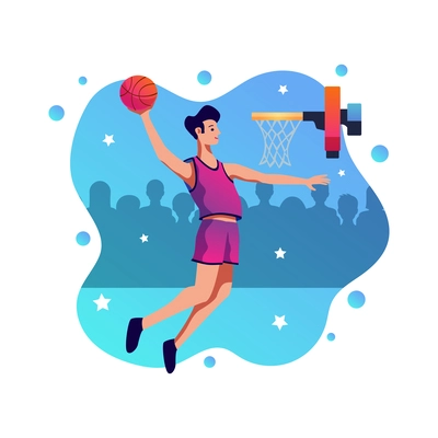 Basketball flat concept with male player hitting basket vector illustration