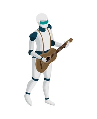 Creative robot playing guitar artificial intelligence isometric icon vector illustration