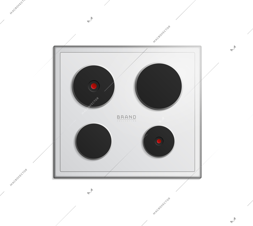 Realistic electric stove top view on white background vector illustration