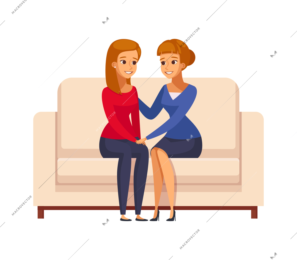 Teenager daughter communicating with her mother cartoon vector illustration