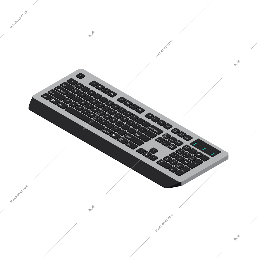 Wireless computer keyboard isometric icon vector illustration