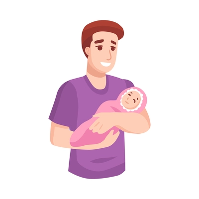 Happy dad holding newborn baby flat vector illustration