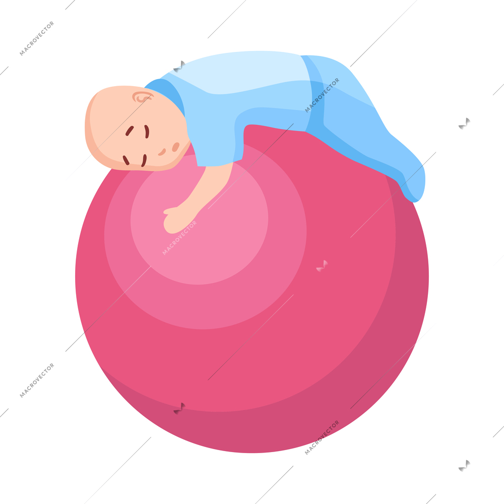 Baby sleeping on ball flat vector illustration