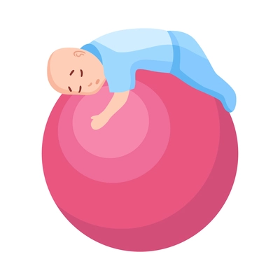 Baby sleeping on ball flat vector illustration