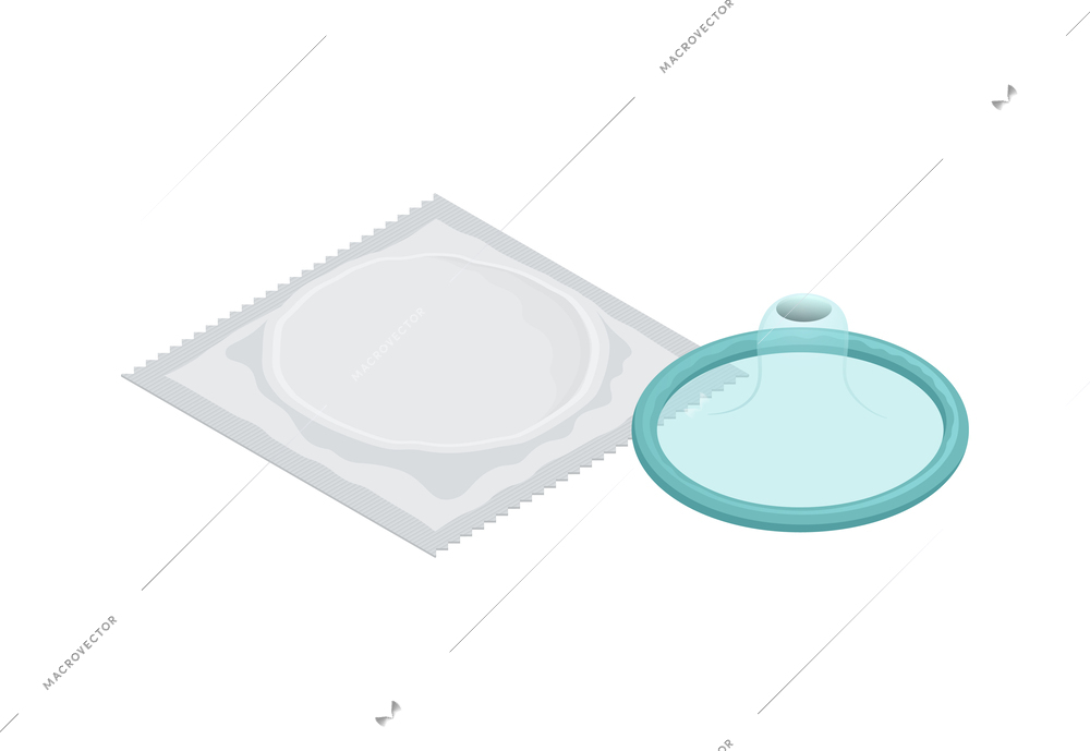 Blue condom and white package isometric icon vector illustration