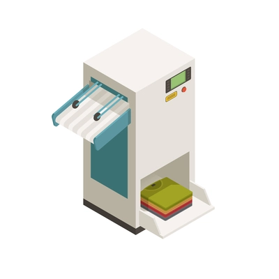 Laundry dry cleaning interior isometric icon with folding machine vector illustration