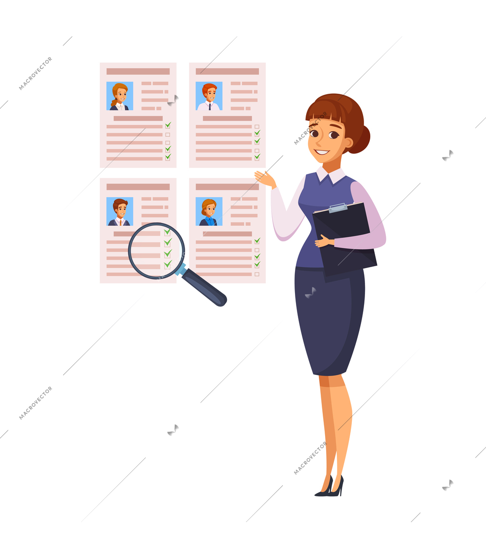 Recruitment hiring hunting cartoon icon with human resources representative searching and choosing applicants vector illustration