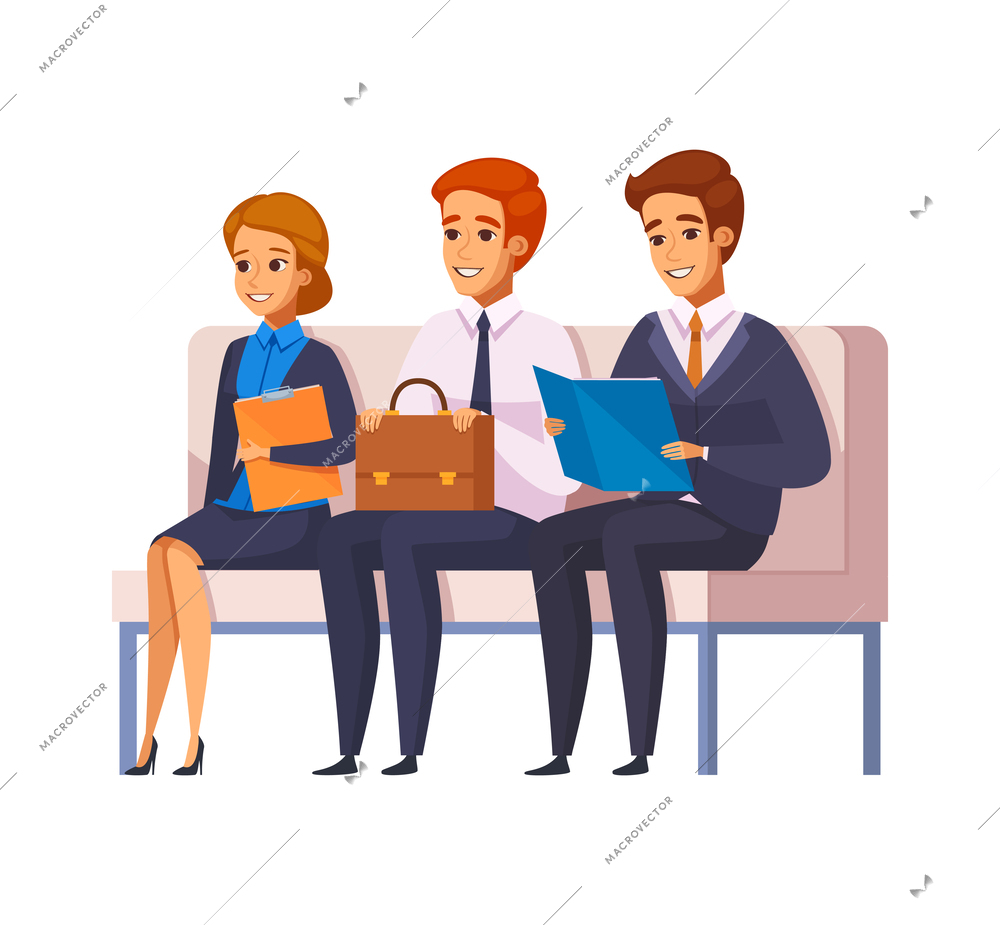 Recruitment hiring hunting cartoon icon with job applicants waiting in queue vector illustration