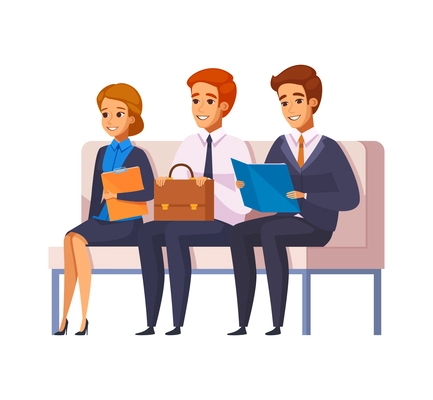 Recruitment hiring hunting cartoon icon with job applicants waiting in queue vector illustration