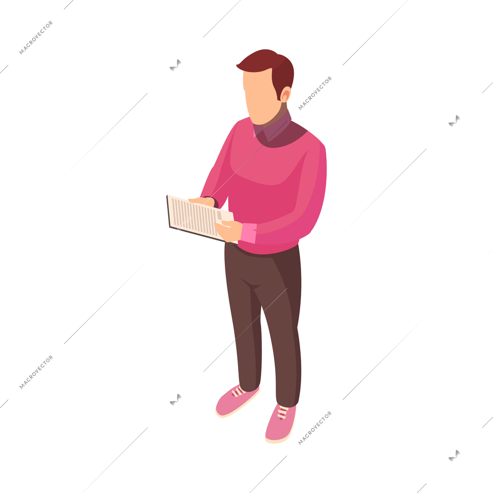 Male office worker with document isometric character on white background vector illustration