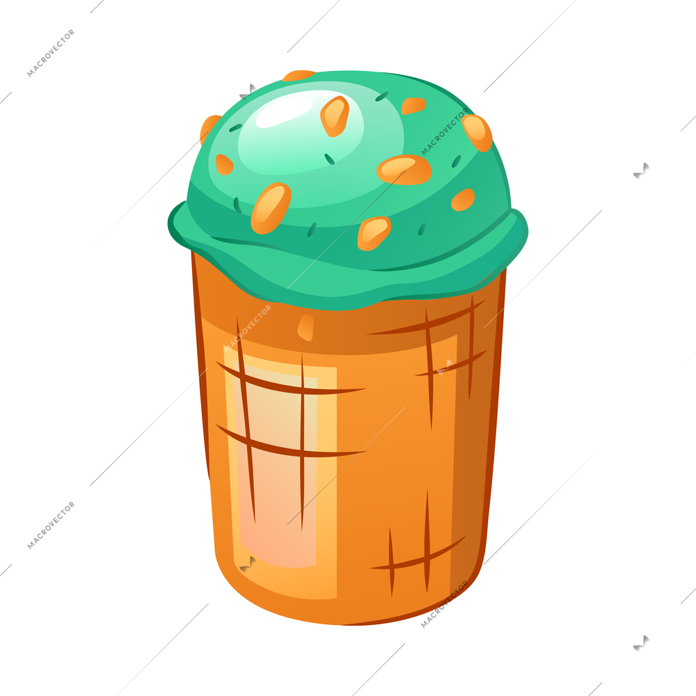 Ice cream in wafer cup flat icon vector illustration