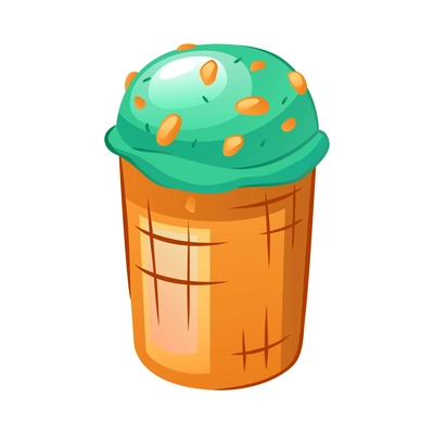 Ice cream in wafer cup flat icon vector illustration