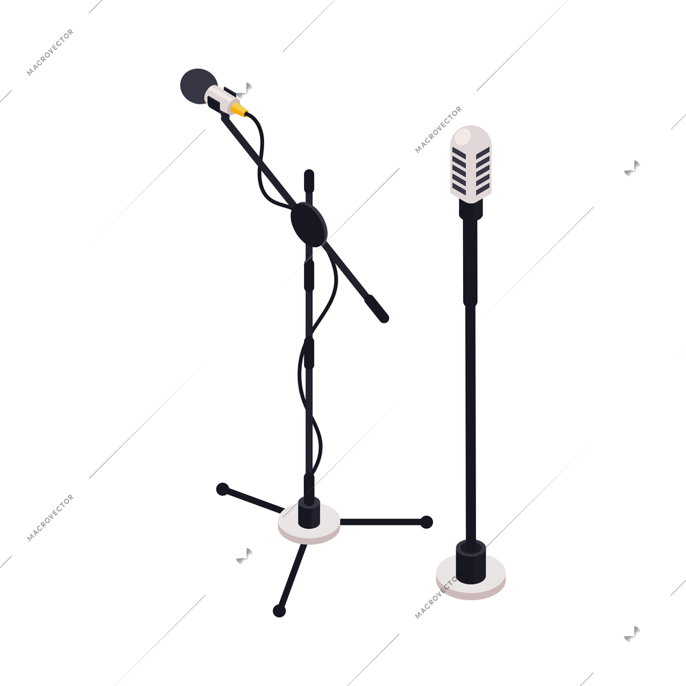 Microphones for professional music recording studio 3d isometric icon vector illustration