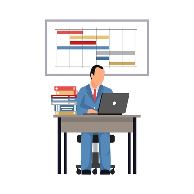 Business time management flat concept with office worker planning his job vector illustration