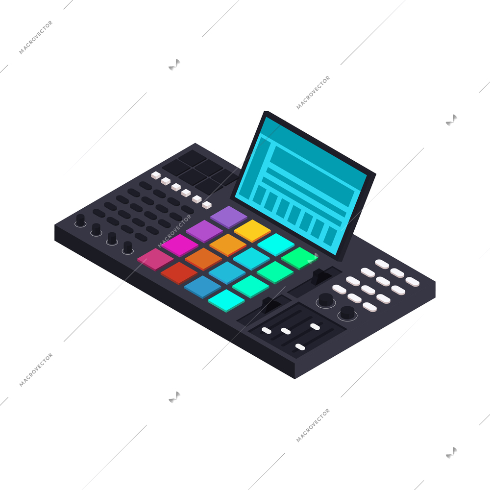 Professional equipment for electronic music recording isometric icon vector illustration