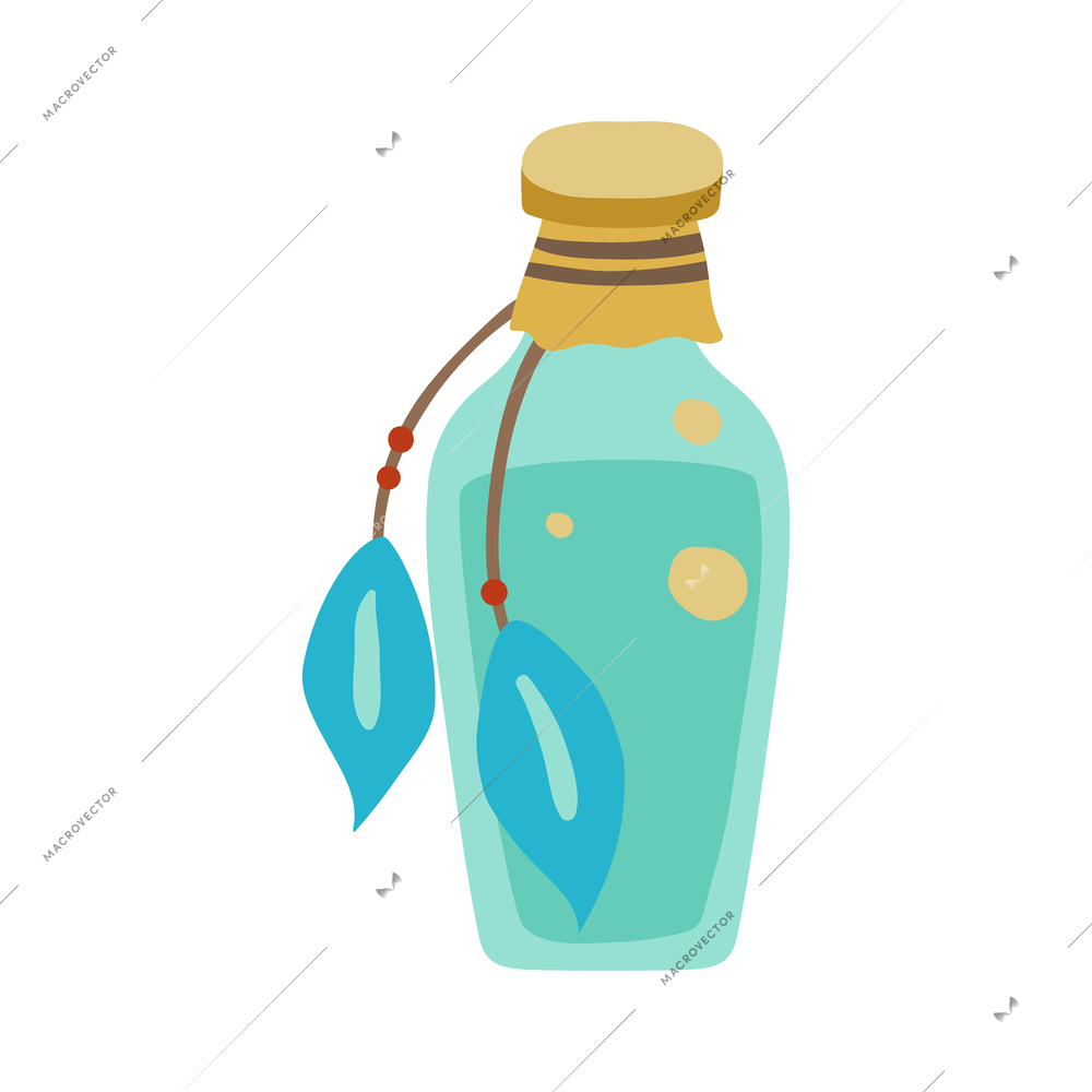 Glass bottle with feathers in boho style decorative element flat vector illustration