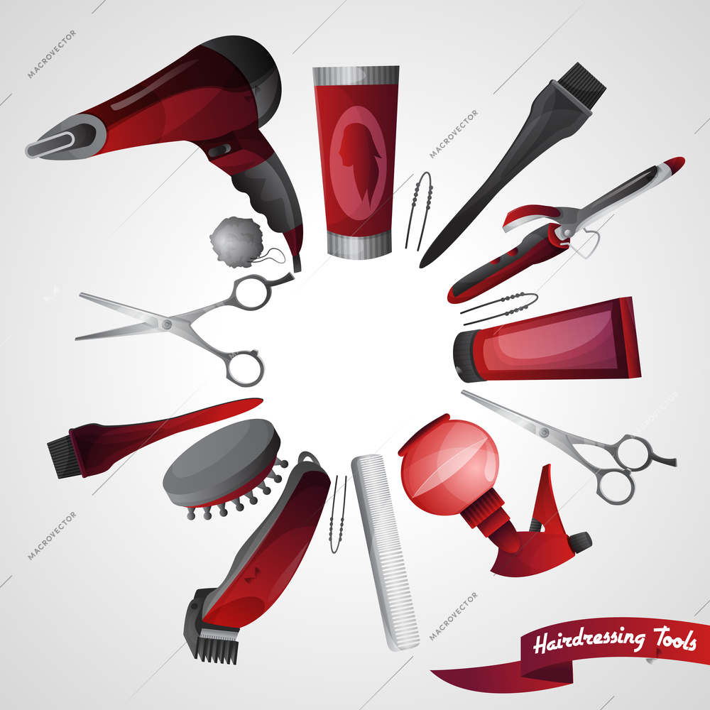 Barber shop concept with hairdresser accessory set isolated vector illustration