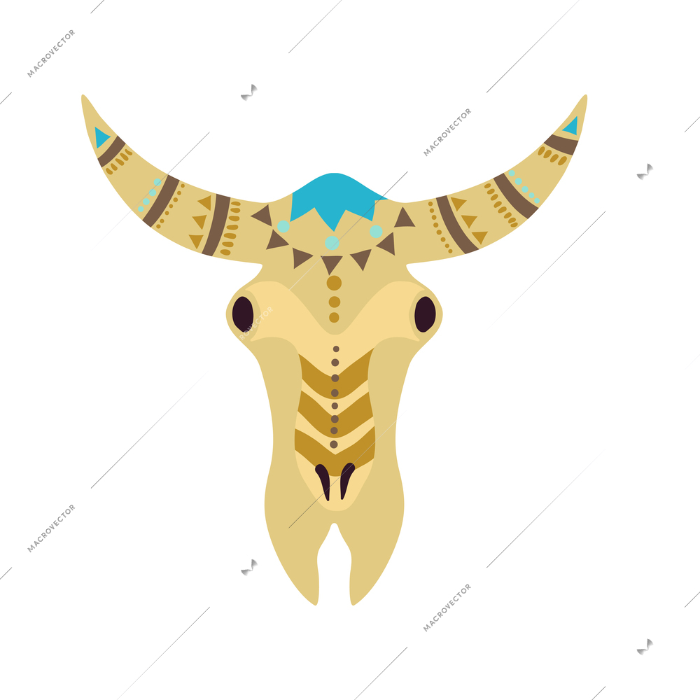 Buffalo skull in boho style decorative element flat vector illustration