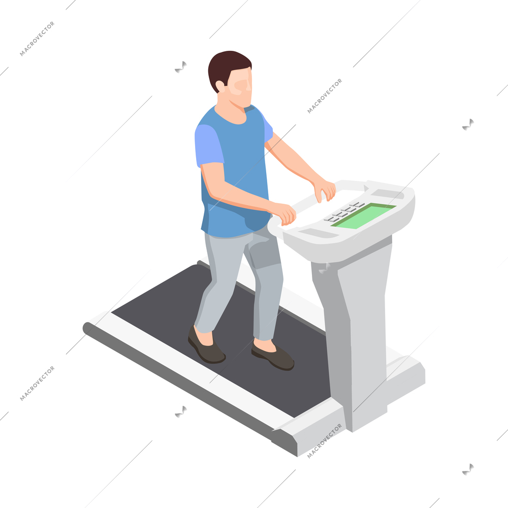 Man during physiotherapy and rehabilitation procedures isometric icon vector illustration