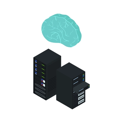 Smart industry artificial intelligence brain data center isometric icon 3d vector illustration