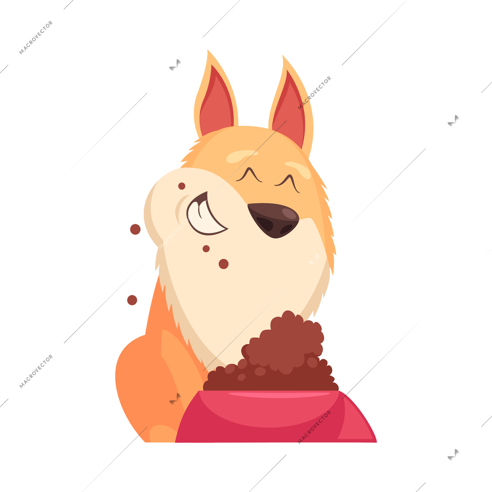 Cartoon cute puppy eating from bowl vector illustration