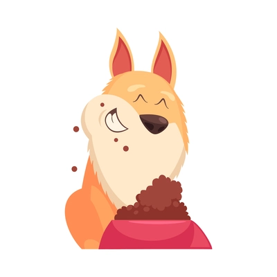 Cartoon cute puppy eating from bowl vector illustration