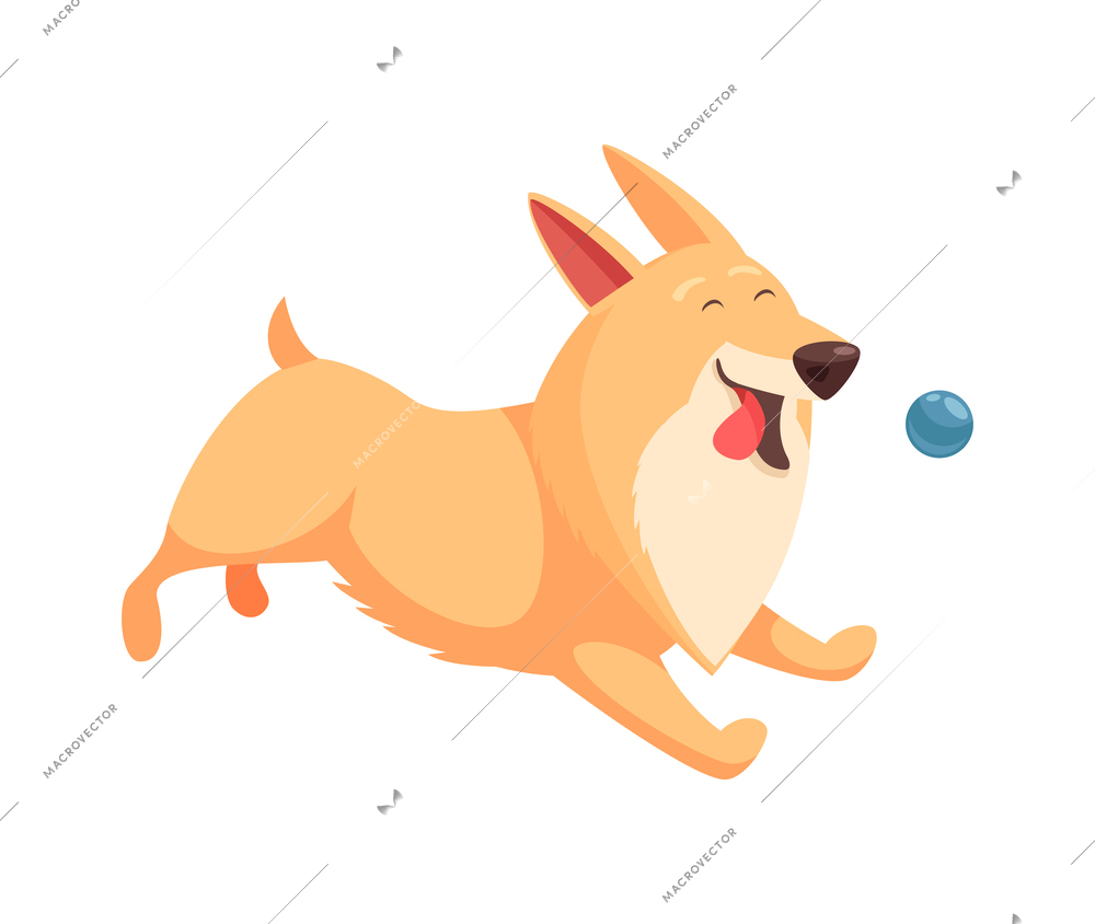 Cartoon cute puppy playing with ball vector illustration