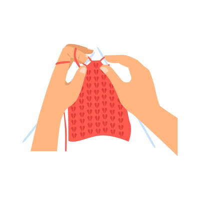 Creative kid hands knitting top view flat vector illustration