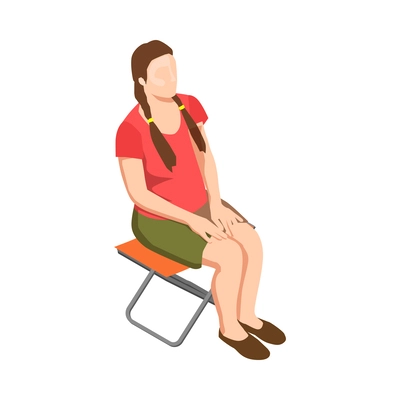 Camping isometric icon with woman sitting on folding chair vector illustration
