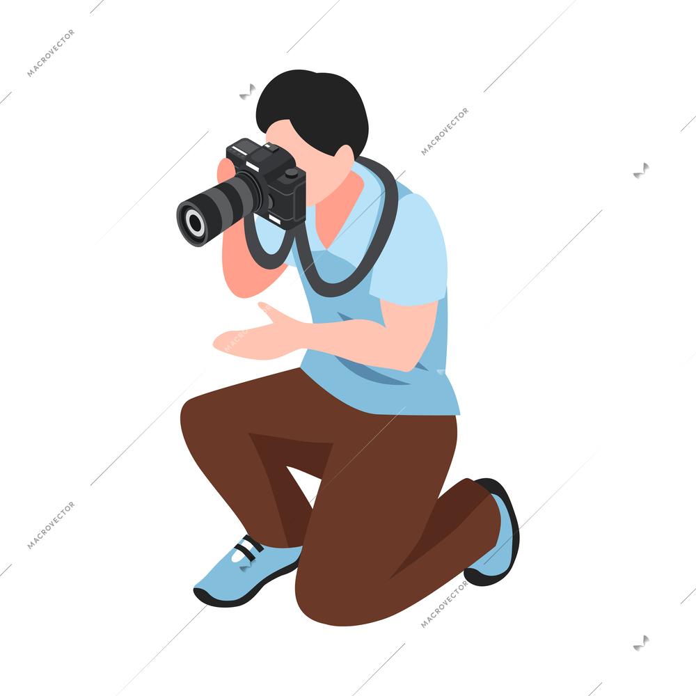 Male photographer with camera isometric icon vector illustration