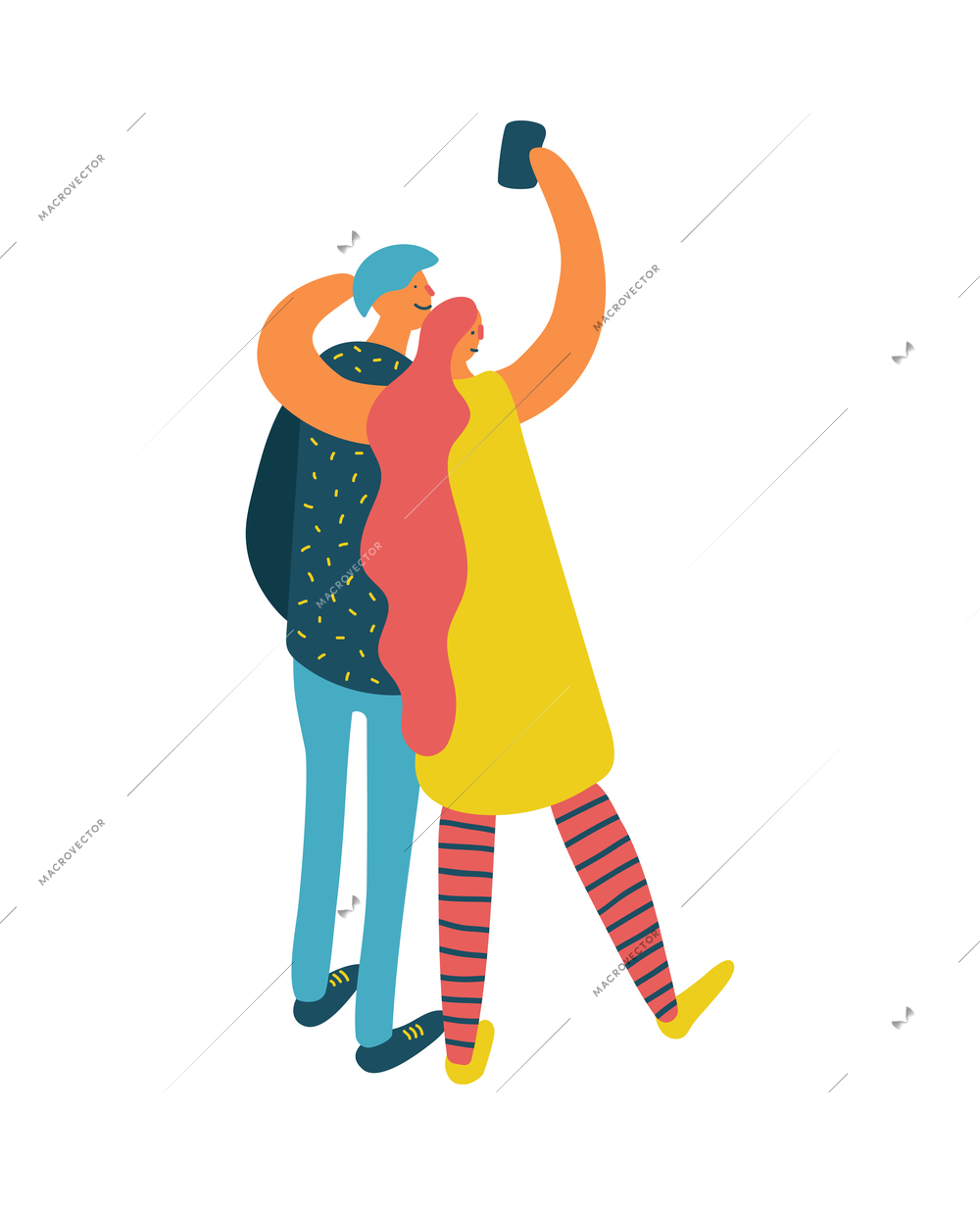 People hugging and taking selfe flat vector illustration