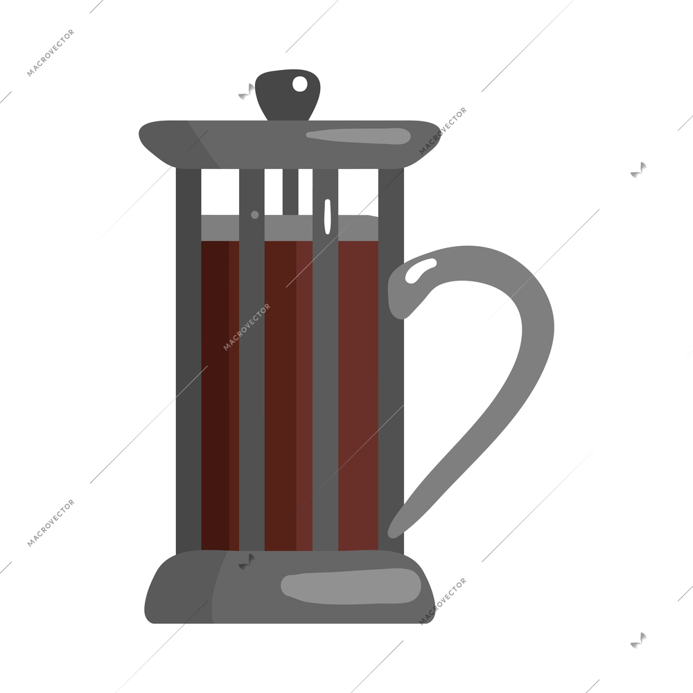 Glass coffee french press icon in flat style vector illustration